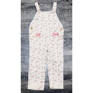 Little Lass Floral Print Overalls 24 Months Bow Tie Pockets ROMPER Pants B2